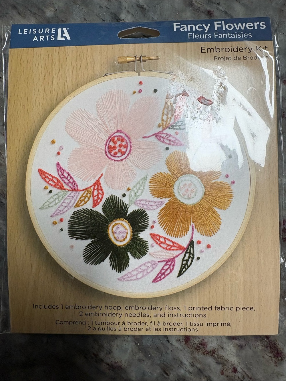 Leisure Arts Fancy Flowers Embroidery Kit - Pink, Mustard, Olive & Coral